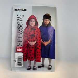 See & Sew Sewing Pattern B4637 Girls Cape Child Sz 6-8 Hood Poncho Costume Uncut